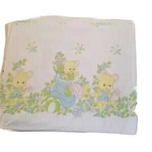 Vtg Cotton Baby Receiving Blanket "N" Letter Monogram 27.5" x 33.5" Bears Blue